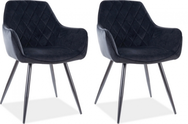 lot de 2 chaises lina en tissu velours de qualité, couleur noir