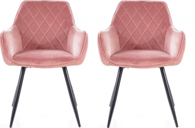lot de 2 chaises lina en tissu velours de qualité, couleur rose vintage