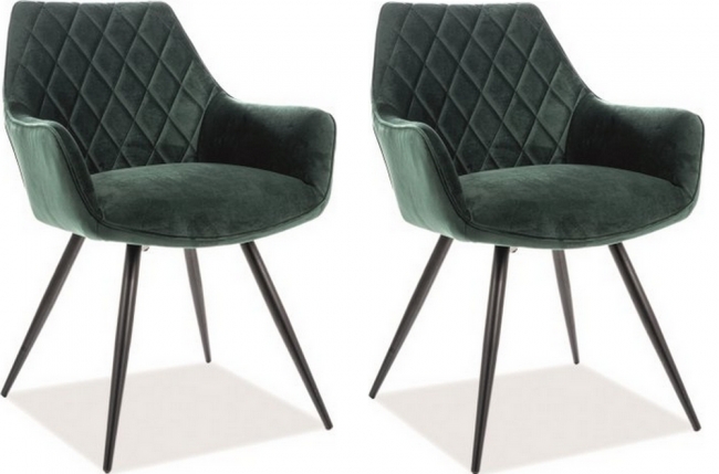 lot de 2 chaises lina en tissu velours de qualité, couleur vert