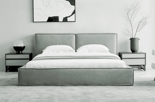lit design en curi de luxe bologna, avec sommier à lattes, gris, 160x200