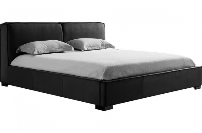 lit design en cuir de luxe bologna, avec sommier à lattes, noir, 140x200