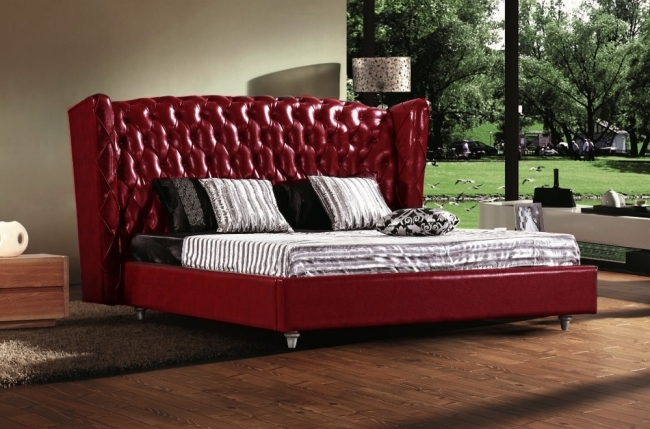 lit design de luxe princesse, avec sommier à lattes, bordeaux, 140x200