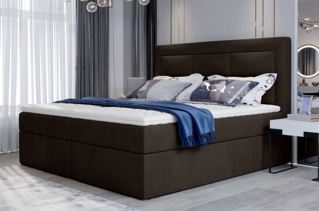 ensemble boxspring complet tête de lit + sommiers + matelas + surmatelas vista velours de venesetti - tissu velours luxe chocolat - 140 x 200 cm