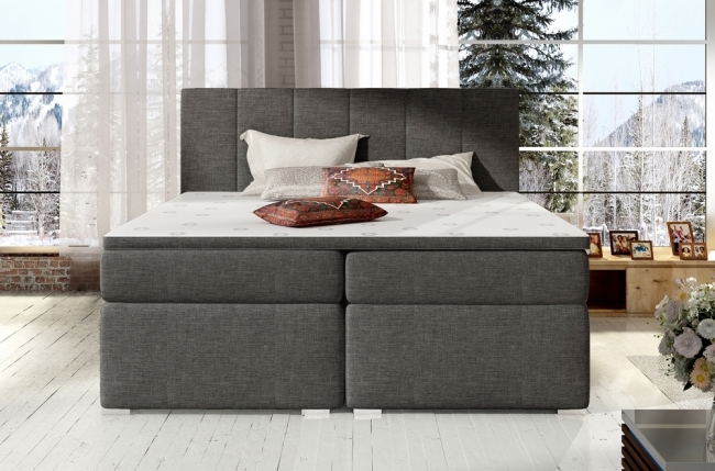 ensemble boxspring complet tête de lit + sommiers + matelas + surmatelas boris de venesetti - tissu luxe gris foncé - 160x200 cm