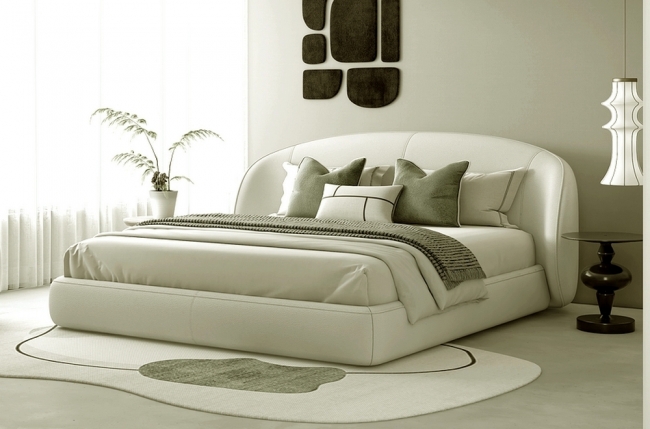 lit design en cuir de luxe luxo, avec sommier à lattes offert, écru, 140x200