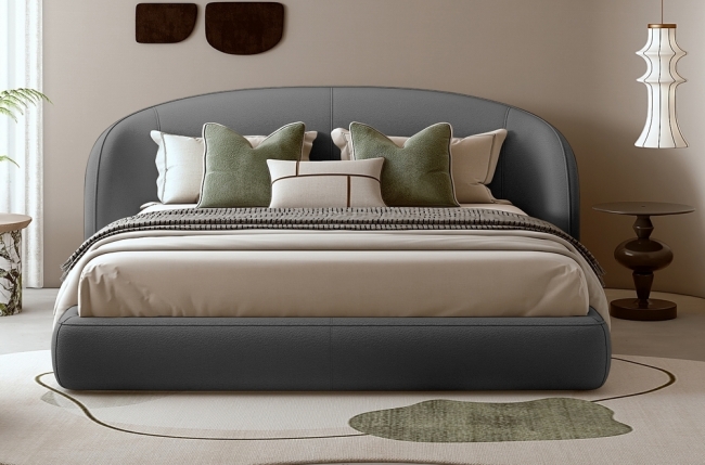 lit design en cuir de luxe luxo, avec sommier à lattes offert, gris foncé, 140x200