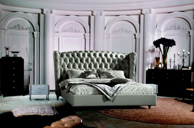 lit design de luxe princesse, avec sommier à lattes, gris clair, 140x190