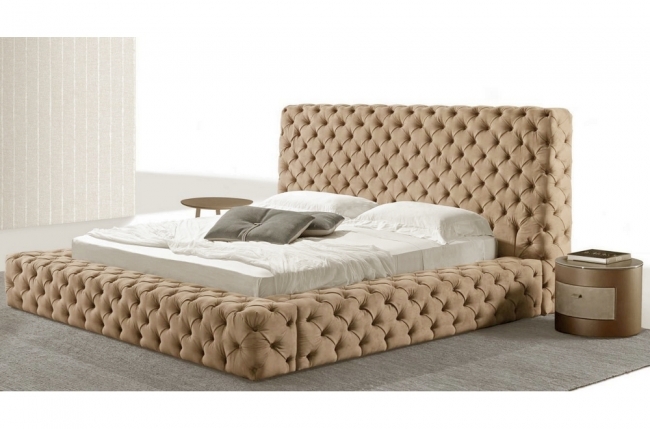 lit design en cuir de luxe zurich, avec sommier à lattes, beige, 180x200