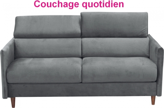 canapé 3 places convertible en velours de luxe loic, gris