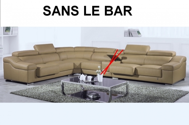 canapé d'angle en cuir buffle italien de luxe 7 places londres beige, angle gauche, canapé personnalisé sur mesure sans le bar