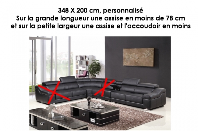 canapé d'angle en cuir buffle italien de luxe londres, sur mesure personnalisé selon de la demande du client: 348x200 cm. sur la grande longueur une assise en moins de 78 cm et sur la petite largeur une assise et l'accoudoir en moins. angle gauche