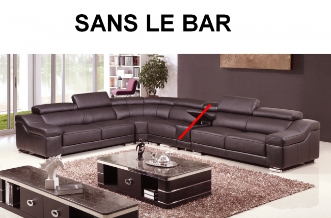 1er paiement : canapé d'angle en cuir buffle italien de luxe 7 places londres chocolat, angle gauche, canapé personnalisé sur mesure sans le bar, 6x sans frais, total de la commande 2298 euros