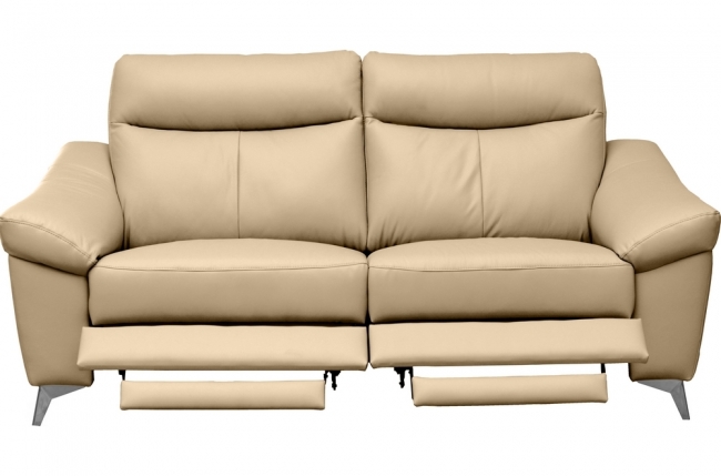 canapé 2 places avec 2 relax en cuir luxe italien, louis, 2 relax électriques,  beige