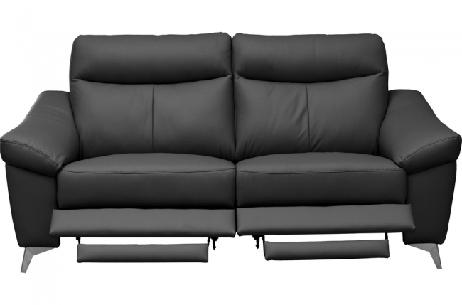 canapé 2 places avec 2 relax en cuir luxe italien, louis, 2 relax électriques,  noir