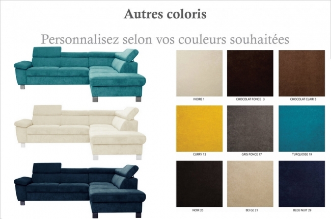 canapé d'angle en velours luxe 5 places lugo couleur personnalisée, angle droit