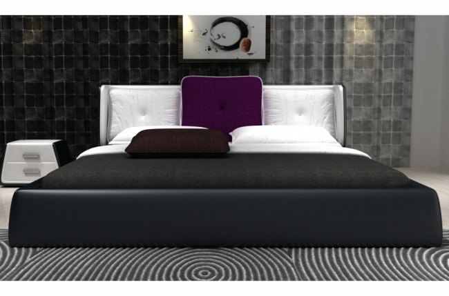 lit design en cuir italien de luxe luna, noir et blanc