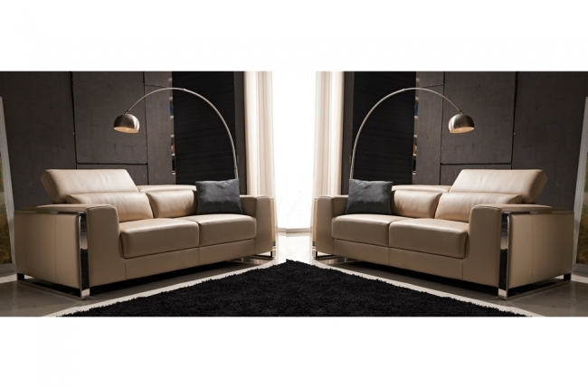 ensemble de 2 canapés 3 places en cuir italien buffle luxy, beige