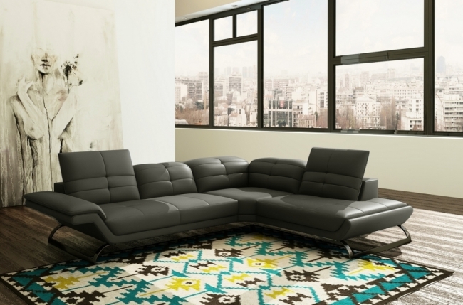 canapé d'angle en cuir prestige luxe italien 5 places moderni, gris foncé