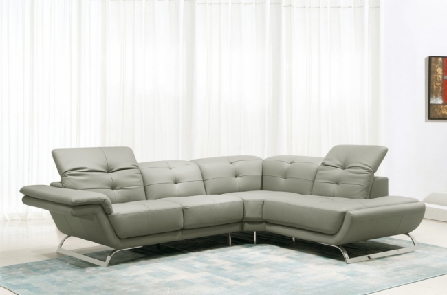canapé d'angle en cuir italien 5 places moderni, gris clair