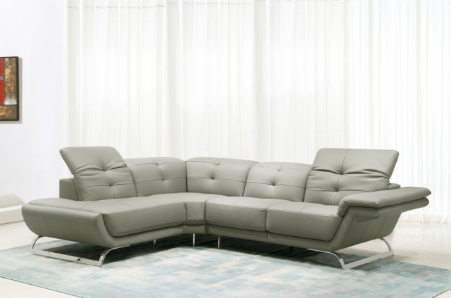 canapé d'angle en cuir italien 5 places moderni, gris clair
