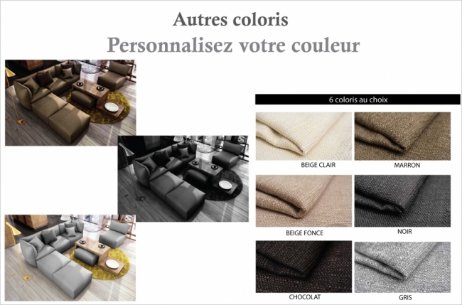 canapé modulable d'angle en tissu modula, couleur personnalisée