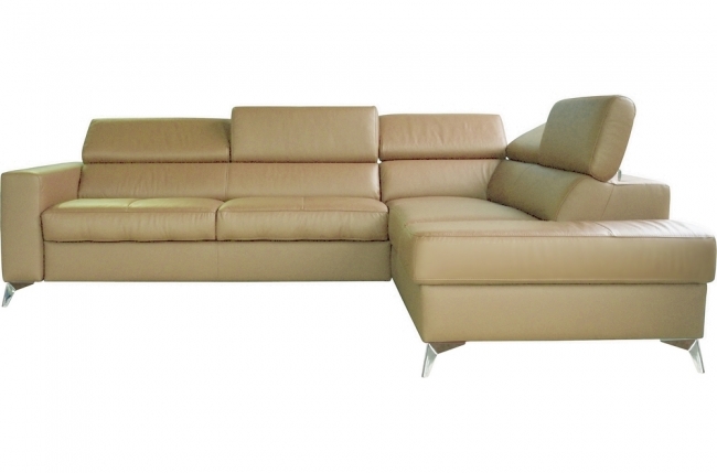 canapé d'angle convertible en cuir italien de luxe 5/6 places avec coffre, monza, beige, angle droit