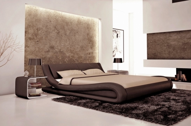 lit en cuir italien de luxe dream, chocolat, 140x190, avec sommier à lattes