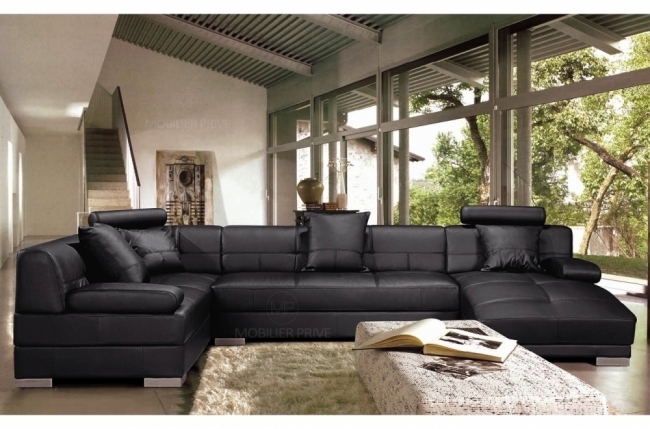 canapé d'angle en tout cuir prestige italien 8 places napoli, noir