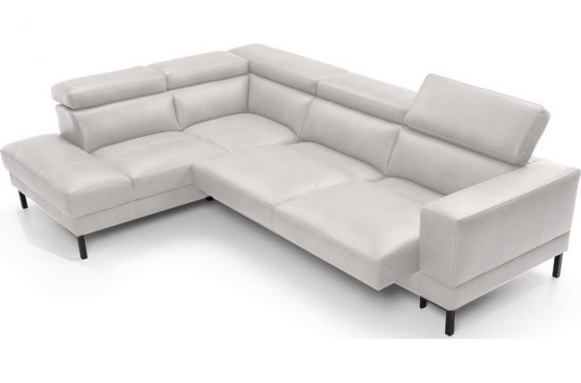 - canapé d'angle en 100% tout cuir italien de luxe 5/6 places naya, assise électrique qui coulisse, blanc, angle gauche