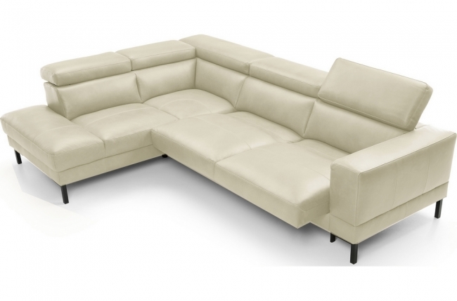 - canapé d'angle en 100% tout cuir italien de luxe 5/6 places naya, assise électrique qui coulisse, écru, angle gauche