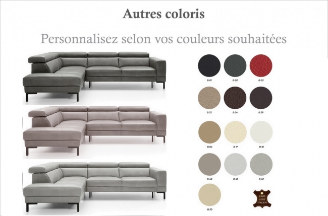 - canapé d'angle en 100% tout cuir italien de luxe 5/6 places naya, assise électrique qui coulisse, couleur personnalisée, angle gauche