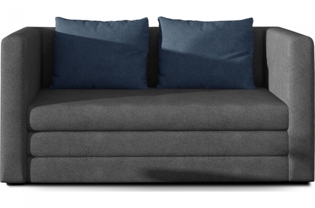 canapé 2 places convertible - gris foncé et coussins bleus - en tissu de qualité luxe, nelson