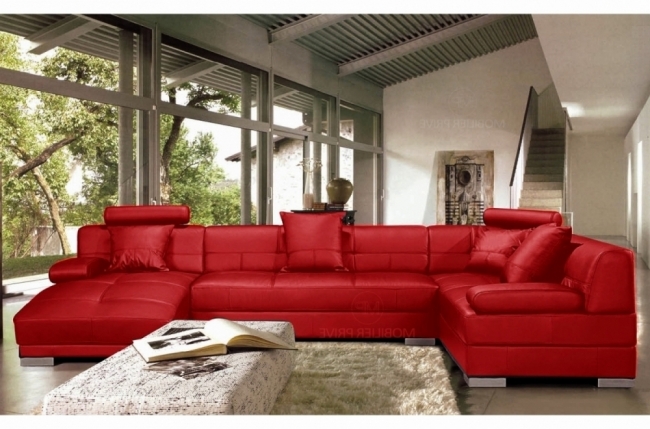 canapé d'angle en cuir italien 8 places napoli, rouge, angle droit