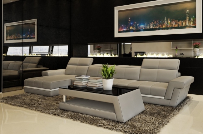 1er paiement de la commande: canapé d'angle norvege en cuir haut de gamme italien vachette gris foncé n°628 blanc 781 idem photo - casanoti, 6x sans frais, total de la commande: 2078 euros, sur notre site casanoti
