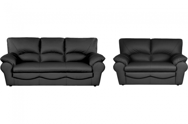 ensemble canapé 3 places et 2 places en 100% tout cuir italien vachette osatis, noir