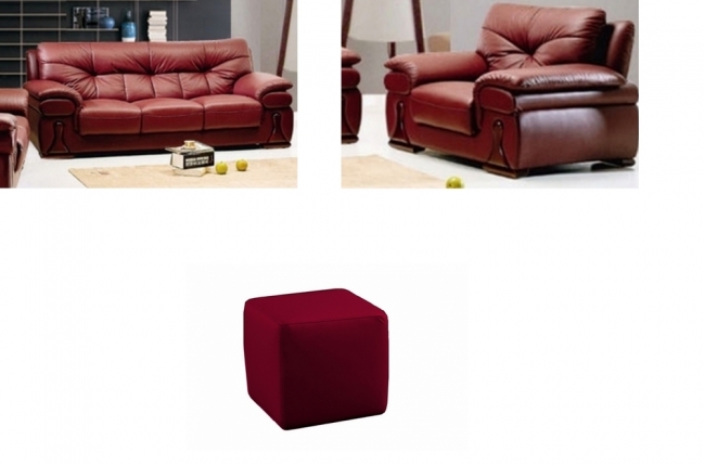 solde de paiement: canapé 3 pièces et fauteuil 1 place oxford en cuir luxe italien vachette bordeaux, et un pouf carré en cuir bordeaux , paiement en 6x sans frais, total 1707,50 €