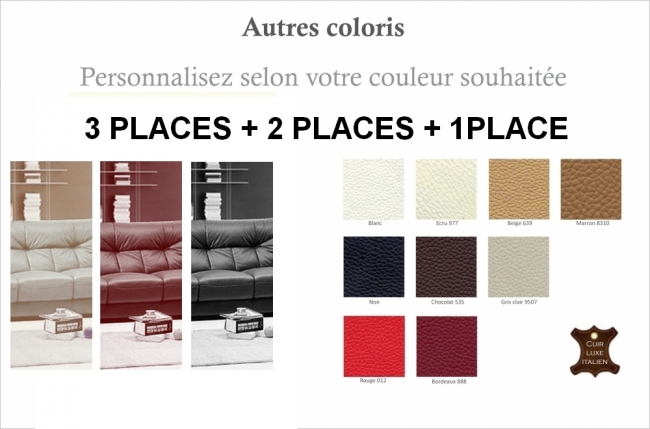 ensemble oxford 3 pièces: composé d'un canapé 3 places + 2 places + fauteuil en cuir luxe italien vachette, couleur personnalisée 