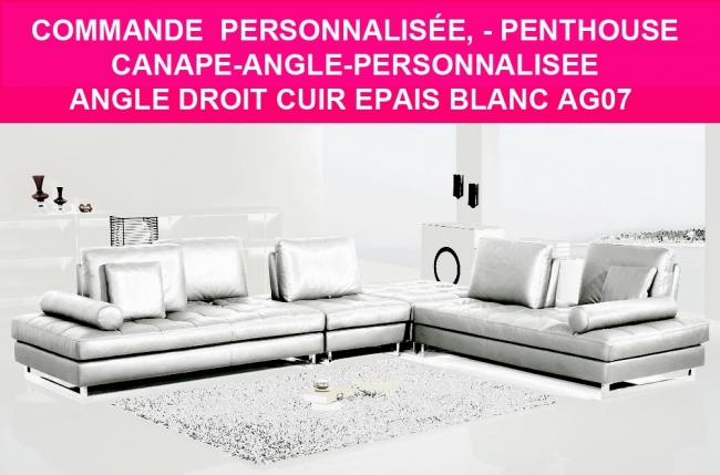 commande personnalisee- canapé d'angle en cuir de buffle epais italien de luxe 7/8 places penthouse, blanc ag07, angle droit