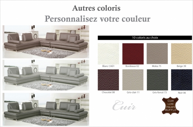  canapé d'angle en cuir buffle italien de luxe 7/8 places penthouse, couleur personnalisée, angle gauche