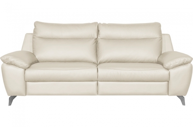 canapé taille 2 places en 100% tout cuir épais de luxe italien, perla, blanc cassé