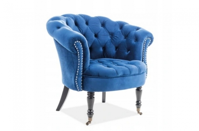 fauteuil en tissu velours de qualité, bleu, phenix