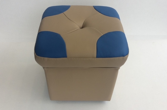 pouf en cuir de luxe - belle qualité- cuir épais - beige et bleu - vista