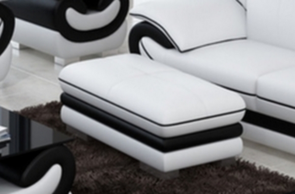 très joli pouf en cuir candide, blanc et noir