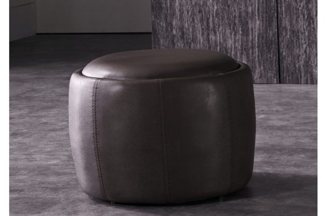 pouf rond buffalino en cuir de buffle (gamme de cuir de buffle), chocolat