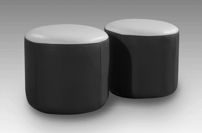 ensemble de 2 poufs rond en cuir noir et blanc