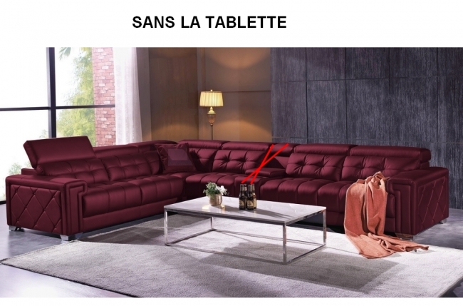 canapé d'angle en cuir de buffle italien de luxe 6/7 places, prestigia, bordeaux, angle gauche, personnalisé sur mesure sans la tablette