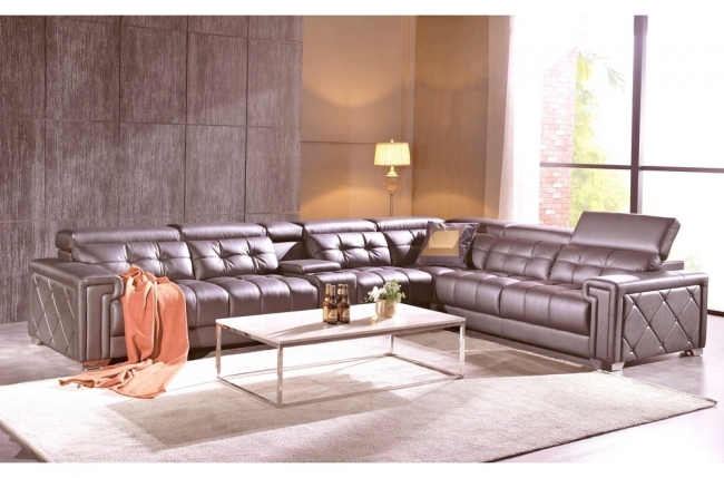 canapé d'angle en cuir de buffle italien de luxe, 6/7 places, prestigia, couleur moka, angle droit