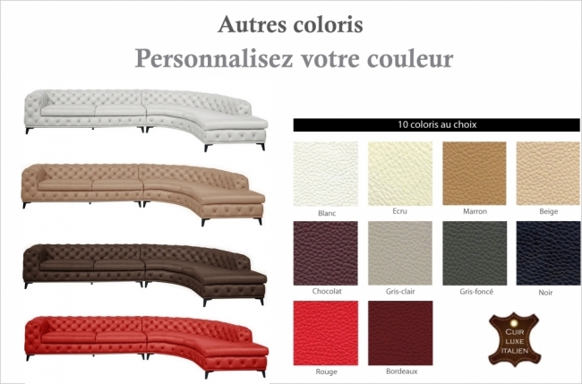 canapé d'angle en 100% tout cuir italien 7 places prestigo, couleur personnalisée, angle droit