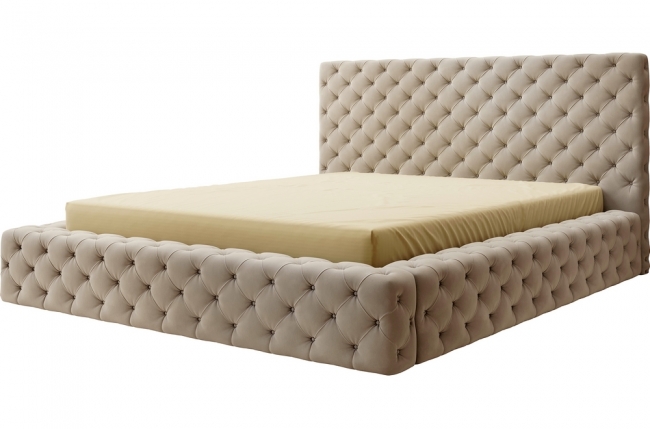 lit 180x200 capitonné en velours luxe avec coffre, beige, primo