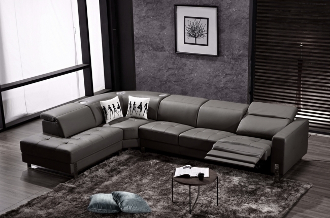 -canapé d'angle en cuir de buffle italien de luxe 7/8 places relaxzen, noir, angle gauche